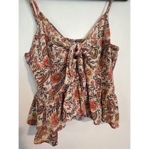 Patrons of Peace Crop Ruffle Crop Top Floral Tie Front Size L